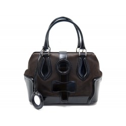 SAC A MAIN BALENCIAGA RING BAG 163527 EN CUIR NOIR DAIM MARRON HAND BAG 1200€