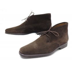 NEUF CHAUSSURES HERMES CHUKKA 2 OEILLETS 41.5 DAIM MARRON + SAC BOOTS SHOES 890€