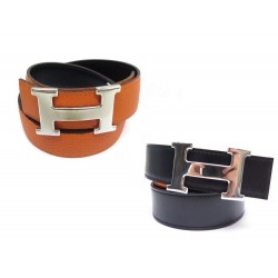 NEUF CEINTURE HERMES T 105 BOUCLE H REVERSIBLE CUIR NOIR TOGO ORANGE BELT 635€