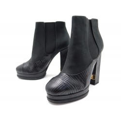 NEUF CHAUSSURES CHANEL BOTTINES 40 CUIR NOIR 