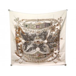 NEUF FOULARD HERMES TERRES PRECIEUSES PAR ANNIE FAIVRE EN SOIE BEIGE SCARF 370€