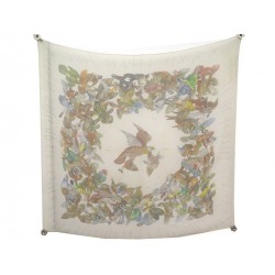 FOULARD HERMES L'INTRUS MOUSSELINE DE SOIE BLANC 