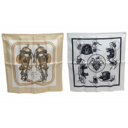 LOT DE 2 GAVROCHES FOULARD HERMES BRIDES DES GALA + CARROSSES 45 CM SCARF 340€