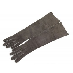 NEUF GANTS HERMES LONG EN AGNEAU TAUPE FOURRE TAILLE 7.5 GREY LINED GLOVES NEW