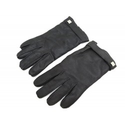 GANTS HERMES T 9 EN CUIR GRAINE NOIR FOURREES EN CACHEMIRE LEATHER GLOVES 570€