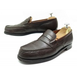 CHAUSSURES JM WESTON 180 MOCASSINS EN CUIR DE LEZARD MARRON LOAFERS SHOES 1600