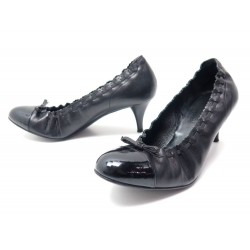 CHAUSSURES CHANEL BALLERINES ELASTIQUE TALONS 37 CUIR NOIR BALLERINA SHOES 690€