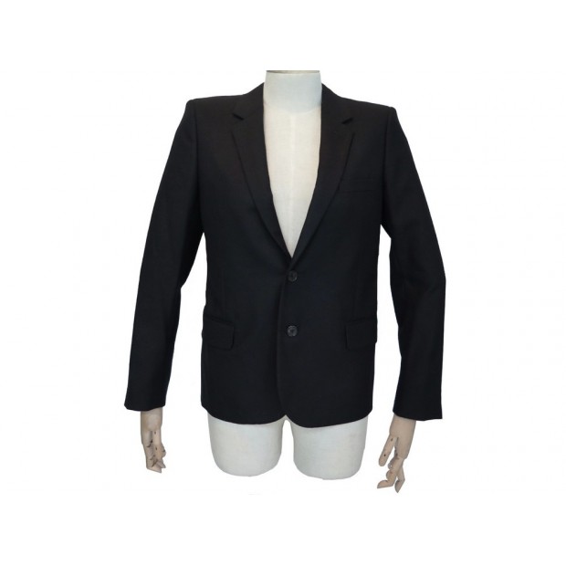 NEUF VESTE YVES SAINT LAURENT 38 M EN LAINE NOIR ET ATTRIBUTS CUIR JACKET 1990€