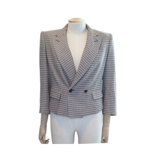 VESTE YVES SAINT LAURENT T38 BLAZER EN LAINE MOTIF MARRON & BEIGE JACKET 2000