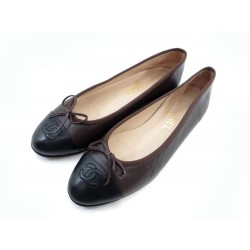 NEUF CHAUSSURES CHANEL BALLERINES CUIR MARRON 