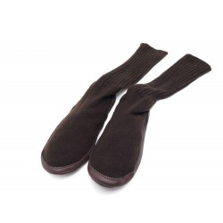 NEUF CHAUSSONS HERMES CHAUSSETTES XL CACHEMIRE & CUIR MARRON BROWN SLIPPERS 460€