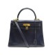 VINTAGE SAC A MAIN HERMES KELLY 29 SELLIER BANDOULIERE CUIR BOX BLEU BAG 7400€