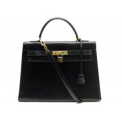 SAC A MAIN HERMES KELLY 33 SELLIER EN CUIR BOX NOIR BANDOULIERE PURSE BAG 7700€