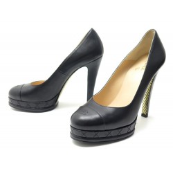 CHAUSSURES CHANEL G28561 ESCARPINS 40.5 EN CUIR NOIR & MATELASSE PUMP SHOES 770