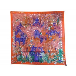 NEUF FOULARD HERMES JARDIN A SINTRA ANNIE FAIVRE CARRE 90 SOIE ORANGE SCARF 370