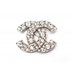 NEUF BROCHE CHANEL LOGO CC STRASS ET METAL ARGENTE SILVER BROOCH GLITTER 590€