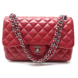 SAC A MAIN CHANEL TIMELESS JUMBO CUIR MATELASSE ROUGE ARGENTE RED HAND BAG 4990