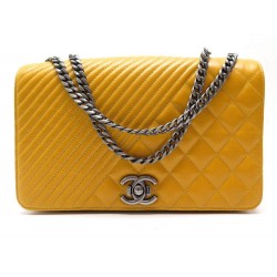 NEUF SAC A MAIN CHANEL BOY CUIR MATELASSE CHEVRON MOUTARDE 