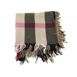 NEUF FOULARD BURBERRY GRAND CARRE CHECK EN LAINE MARRON BROWN WOOL SCARF 390€