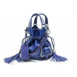 NEUF SAC A MAIN LANCEL REMIER FLIRT PM BANDOULIERE CUIR FACON CROCO BLEU 795