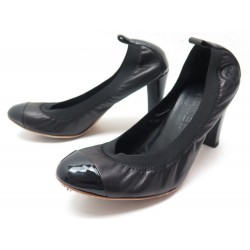 CHAUSSURES CHANEL BALLERINES A TALONS 38 EN CUIR NOIR BLACK LEATHER SHOES 690€