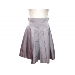 JUPE PLISSEE MI LONGUE CHANEL LOGO CC 40 M SOIE GRIS GREY SILK SKIRT DRESS 1600