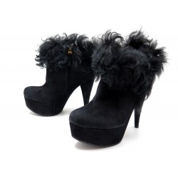 CHAUSSURES FENDI T40 BOTTINES A TALONS EN DAIM NOIR PUMP LOW BOOTS SHOES 600