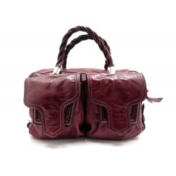 SAC A MAIN SERGIO ROSSI EN CUIR BORDEAUX VERNI & ATTRIBUTS DORE BURGUNDY PURSE