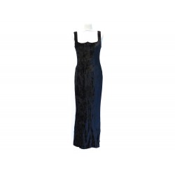 ROBE GIANNI VERSACE LONGUE SOIREE TAILLE 40 IT 38 FR EN VELOUR NOIR BLACK DRESS