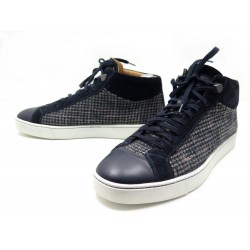 NEUF CHAUSSURES SANTONI BASKETS MONTANTES 8 IT 43 FR CUIR DAIM BLEU SNEAKER 420€