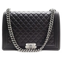 SAC CHANEL BOY MATELASSE CUIR NOIR 28CM 