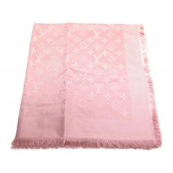 NEUF CHALE LOUIS VUITTON MONOGRAM M74441 SOIE & LAINE ROSE SILK WOOL SCARF 400€