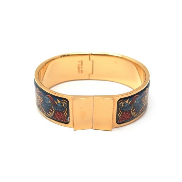 BRACELET HERMES CLIC CLAC LARGE T 18CM EN EMAIL IMPRIME PAON PEACOCK ENAMEL 545€