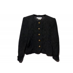 VINTAGE VESTE YVES SAINT LAURENT A EPAULETTES 44 L EN COTON NOIR JACKET 1890€