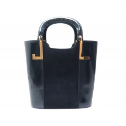 VINTAGE SAC A MAIN LANVIN CUIR ET DAIM NOIR 