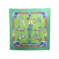 VINTAGE FOULARD HERMES JUMPING 1ERE EDITION 1971 CARRE EN SOIE VERT SCARF 350€