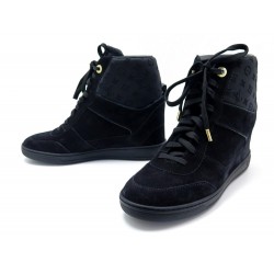 NEUF CHAUSSURES LOUIS VUITTON BASKETS T39 MILLENIUM EN DAIM NOIR SNEAKERS 815