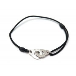 BRACELET DINH VAN MENOTTES R12 ARGENT CORDON EN CUIR NOIR SILVER HANDCUFF 270€