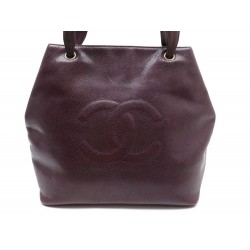 SAC A MAIN CHANEL 31CM EN CUIR CAVIAR BORDEAUX LOGO CC ATTRIBUTS DORES HAND BAG