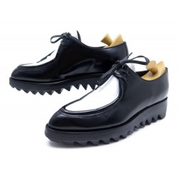 CHAUSSURES PRADA T38 DERBIES CUIR NOIR & BLANC LEATHER BLACK & WHITE SHOES 695