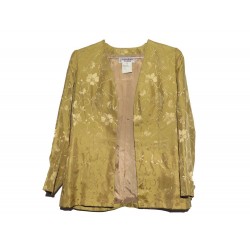 VESTE YVES SAINT LAURENT T 38 SOIE JAUNE MOTIF FLEURS YELLOW SILK JACKET 1890