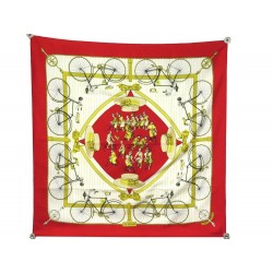 VINTAGE FOULARD HERMES LES BECANES 1954 HUGO GRYGKAR SOIE ROUGE CARRE SCARF 370€