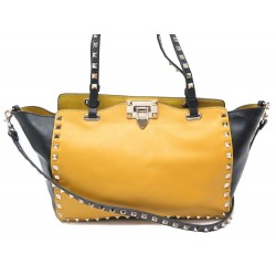 NEUF SAC A MAIN VALENTINO ROCKSTUD PM CUIR JAUNE ET NOIR BANDOULIERE PURSE 1680€