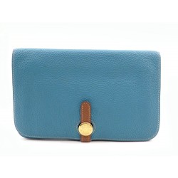 PORTEFEUILLE HERMES DOGON DUO EN CUIR TOGO BICOLORE BLEU ET GOLD BILLFOLD 1500€