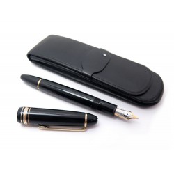 STYLO PLUME MONTBLANC MEISTERSTUCK 146 RESINE NOIR A PISTON + ETUI EN CUIR 880