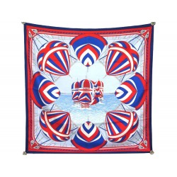 FOULARD HERMES SPINNAKERS PAR JULIE ABADIE SOIE BLEU BLANC ROUGE SILK SCARF 370€