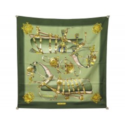 FOULARD HERMES HARNAIS DE COUR PAR PHILIPPE LEDOUX EN SOIE VERT SILK SCARF 370€