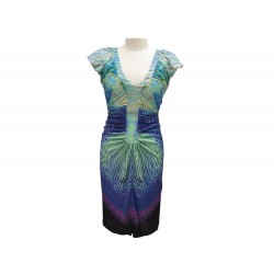 ROBE ROBERTO CAVALLI 38 IT 36 FR S DECOLLETE MULTICOLORE LOW NECKED DRESS 1100€