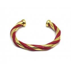 BRACELET HERMES DEMI JONC DORE ET CUIR ROUGE 