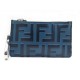 NEUF PORTE-CARTES FENDI PORTE-CLES 7AR534 CUIR MONOGRAMME BLEU CARDS HOLDER 360€